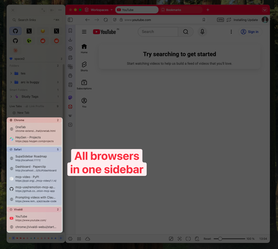Open tabs from every browser in one sidebar